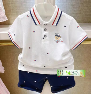 夏款儿童男童装海军风印花polo衫短袖t恤品质