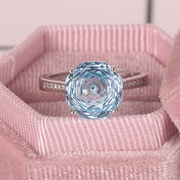 天然托帕石天空蓝s925纯银镀白金戒指女款 时尚彩宝指环开口