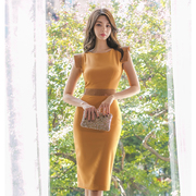 连衣裙女夏2020韩版OL气质中长款轻熟风修身无袖包臀开叉裙潮