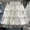 超仙白色褶皱花边纱裙a字半身裙设计感小众蓬蓬伞裙蛋糕短裙子夏