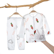 婴儿睡衣套装夏季薄款两件套长袖，纯棉夏装衣服男女宝宝分体空调服