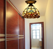 家装灯饰欧式彩色玻璃吸顶灯 玄关走廊过道LED灯阳台小卧卫生间灯