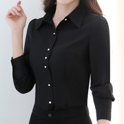 高级黑色衬衫女长袖洋气，女士衬衣职业，女式上衣修身气质打底衫