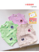 男童女童马甲华夫格卡其色草绿色粉紫棉两口袋刺绣贴布1岁2岁3岁4