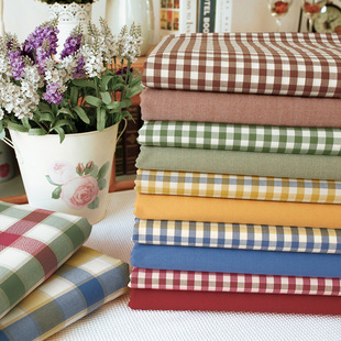 色织布料英伦风田园，格子条纹纯色窗帘沙发桌布，装饰面料双面可用