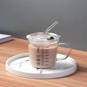 刻度牛奶杯高颜值喝水咖啡杯杯子带盖家用微波炉吸管玻璃杯大人女