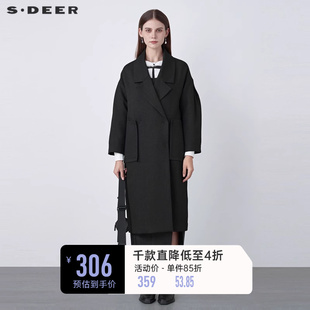 sdeer圣迪奥女装西装领大口袋茧型长款风衣大衣S22161803