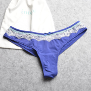 X2-1外单蓝紫色白色印花蕾丝边丝滑柔软女士简约性感T裤/丁字裤