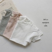韩国婴儿纯棉短袖T恤男女宝宝简单基础百搭打底纯色白色上衣夏季