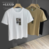 LUUD 夏季个性图案贴布设计圆领T恤衫韩版潮牌男生复古休闲短袖衫
