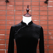 暴杂原创设计中式暗黑，博物馆天鹅绒重磅，丝绒长袖秋冬经典款旗袍