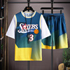 阿伦艾弗森3号球衣假两件篮球服套装男孩T恤夏季速干短袖短裤一套