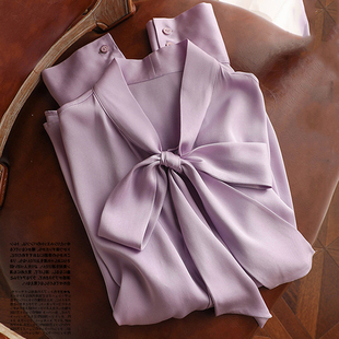 桑蚕丝真丝衬衫女法式高级设计感长袖，气质上衣法式蝴蝶结飘带衬衣