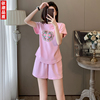 新中式粉色短袖短裤运动套装女夏国风复古盘扣显瘦跳舞健身两件套