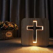 教堂十字架夜灯摆件usb，夜灯结婚礼物简约现代实木床头灯多款