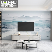 新中式无缝墙布现代简约墙纸卧室，壁布沙发电视，背景墙定制山水壁画