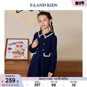 eland Kids衣恋童装女童英伦风双排扣翻领长袖连衣裙