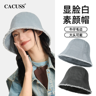 cacuss帽子女春夏季牛仔毛边，渔夫帽大头防晒户外遮阳透气盆帽