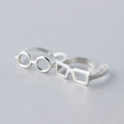 小张的故事个性设计s925纯银，圆形方框男女，款眼镜戒指环食指情侣戒