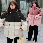 胖人妹妹mm特大号码，冬装韩版撞色，加厚防风保暖棉服时髦外套