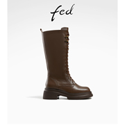 fed真皮长靴冬季靴子厚底骑士靴粗跟时装靴女款R1004-ZFA911