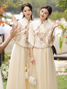 中式伴娘服女冬季2023汉服，姐妹装结婚礼服小个子旗袍伴娘团裙