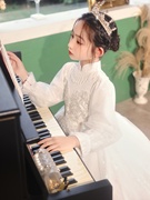 女童公主裙秋冬装礼服小女孩，花童婚礼蓬蓬裙主持人走秀钢琴演出裙