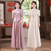 中式伴娘服女2023秋冬季姐妹团礼服蕾丝平时可穿高级感香槟色