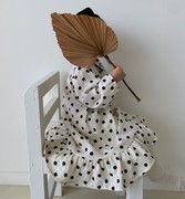 韩国进口婴幼童装韩系洋气纯棉长袖连衣裙女童波点春秋裙子