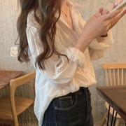 2024春夏装法式钩花镂空蕾丝宽松白色设计感大码女装韩版衬衫