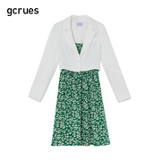 gcrues西装吊带裙套装女碎花春季短款白色外套两件套时尚