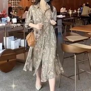 2021春季雪纺印花韩版显瘦连衣裙大码中长气质女装