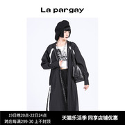 lapargay纳帕佳秋装外套长款黑白，时尚宽松连帽薄款风衣女春秋