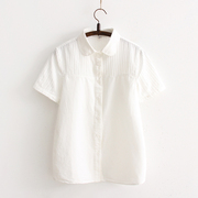 2023夏装白色短袖衬衫女韩版宽松文艺，娃娃领纯棉半袖女士衬衣