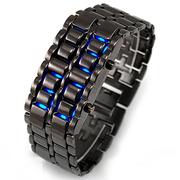 熔岩钢带led手表创意学生黑银红蓝led灯，男款金属合金手表