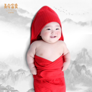 长命富贵新生儿抱被纯棉婴儿包被宝宝抱毯襁褓包巾红色礼盒送礼
