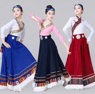 儿童藏族舞蹈演出服课堂，练习裙半身裙少儿藏族，表演服装大摆裙