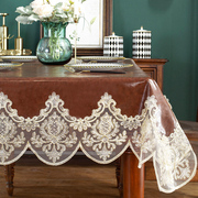 美式高级质感油蜡皮革餐桌布长方形圆防水油蕾丝桌垫北欧ins茶几