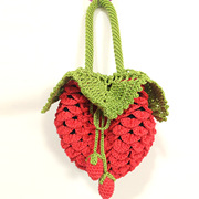 手工编织草莓包 甜美淑女国潮民族风毛线针织钩针订制水果