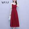 红色连衣裙2024夏季女装气质，名媛高端洋气，修身秋天中长款裙子