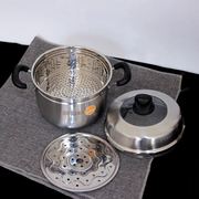 不锈钢蒸锅日式家用蒸煮脱糖蒸饭，两双层隔水蒸煮锅小蒸锅多用汤锅