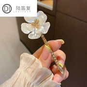 小花一字夹韩国头饰手工带钻仿贝壳花朵发夹少女碎发顶夹刘海边夹