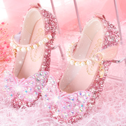 女童皮鞋春款爱莎公主的鞋，小女孩软底水晶鞋，女儿童珍珠礼服单鞋子(单鞋子)