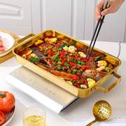 韩式不锈钢烤鱼盘长方形家用烤鱼托盘电磁炉烤盘商用纸包鱼专用锅
