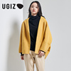 UGIZ冬季韩版女装纯色休闲西装领前短后长毛呢大衣女UDHD704