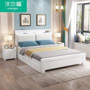 床主卧简约实木床双人床，白色床+双抽+床头柜*2+5cm棕垫1800