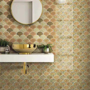 金色黑色粉色灰色大扇形釉面陶瓷马赛克墙砖卫生间客厅浴室背景墙