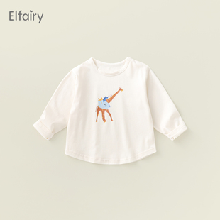 elfairy儿童可爱卡通长袖t恤男童，女童卫衣婴幼儿，纯棉上衣宝宝春装