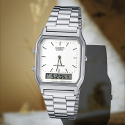 卡西欧电子表aq-230a-1d经典复古款双显钢带男女手表aq-230ga-9d