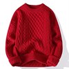 红色编织毛衣男士圆领线衣服秋冬季加厚本命年纯色内搭针织打底衫